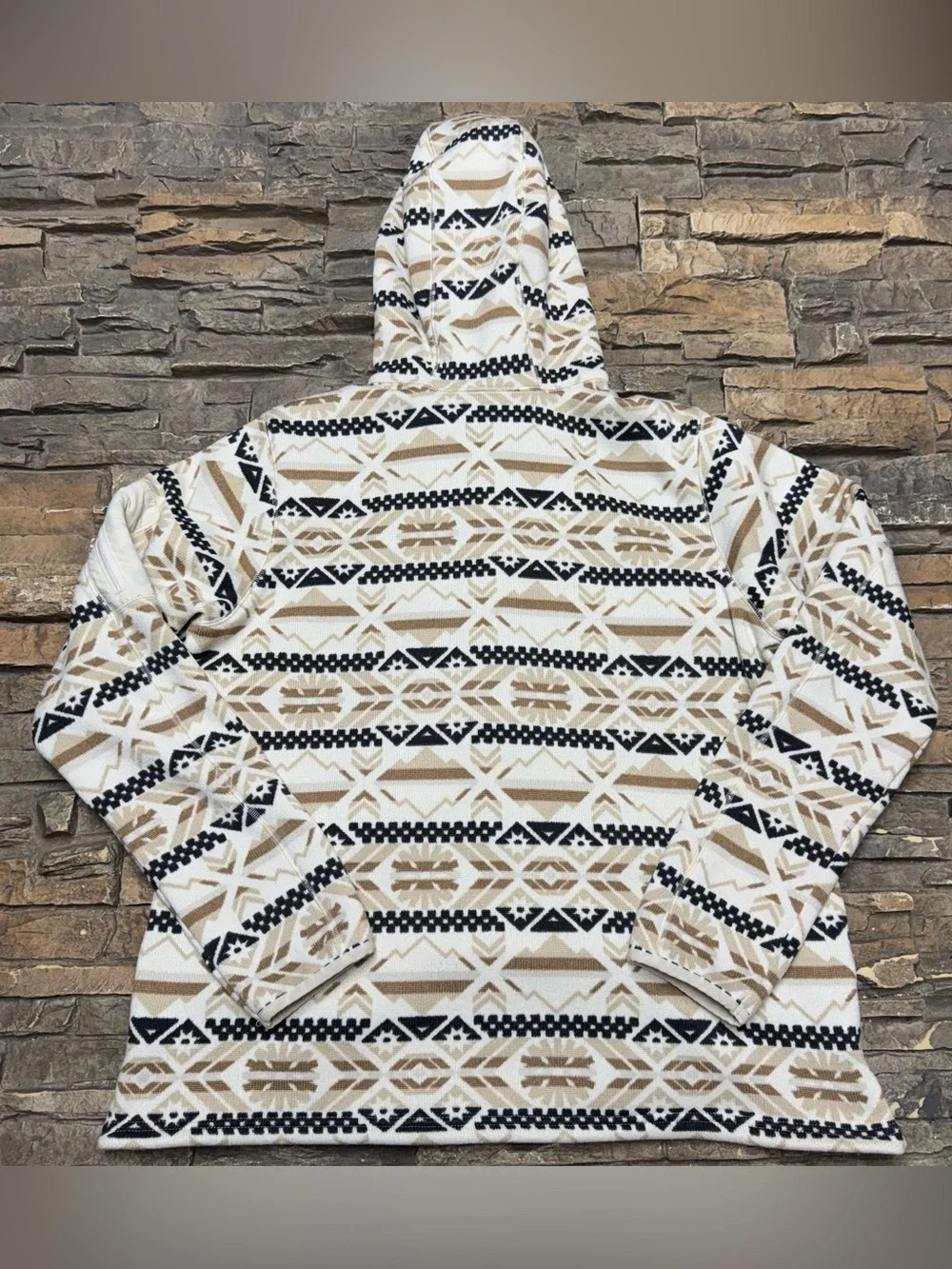 Columbia Sweater Weather Hooded Jacket Women XL Cream Aztec Print Fleece Pullove